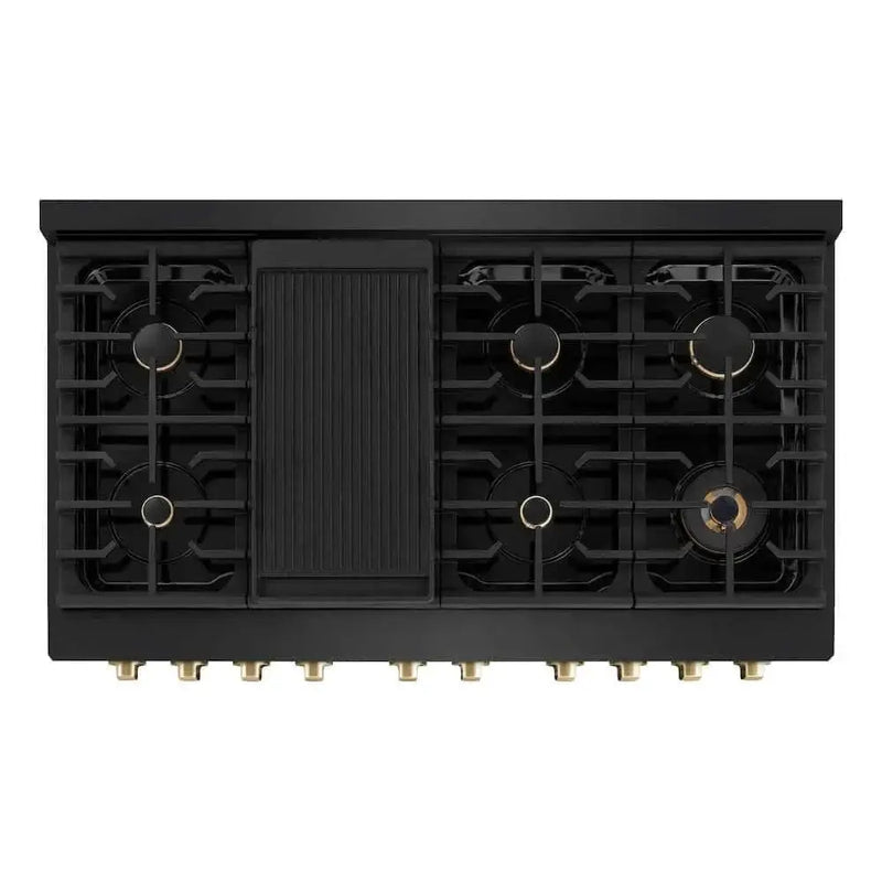 ZLINE 48"Gas Range, Convection Gas Oven, Black, Gold,SGRBZ-48-G by Farmhouse Kitchen and Bath