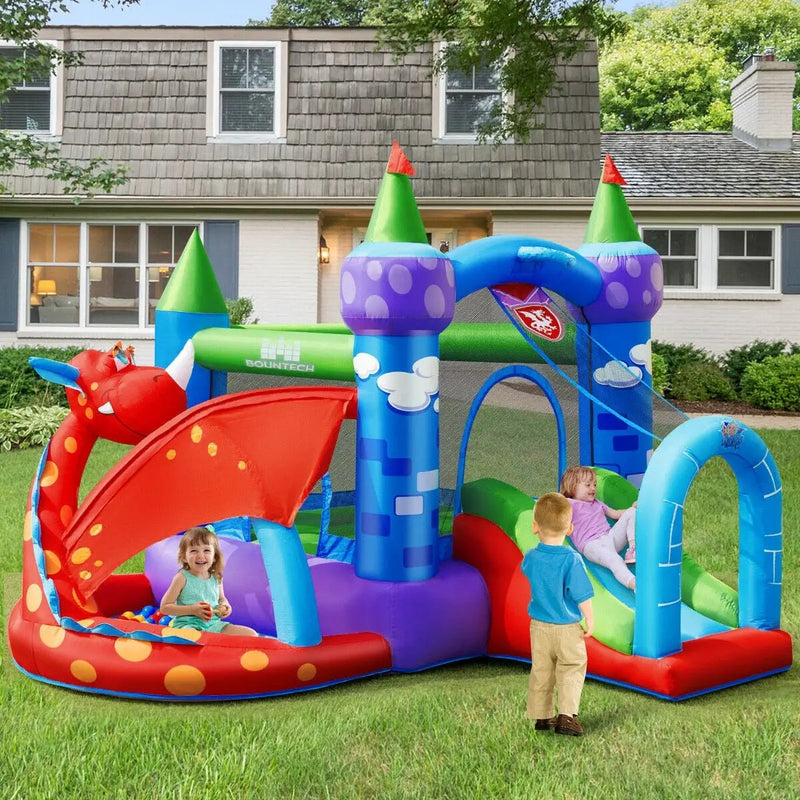 Kids Inflatable Bounce House Dragon Jumping Slide Bouncer Castle with 740W Blower by DirectDeals
