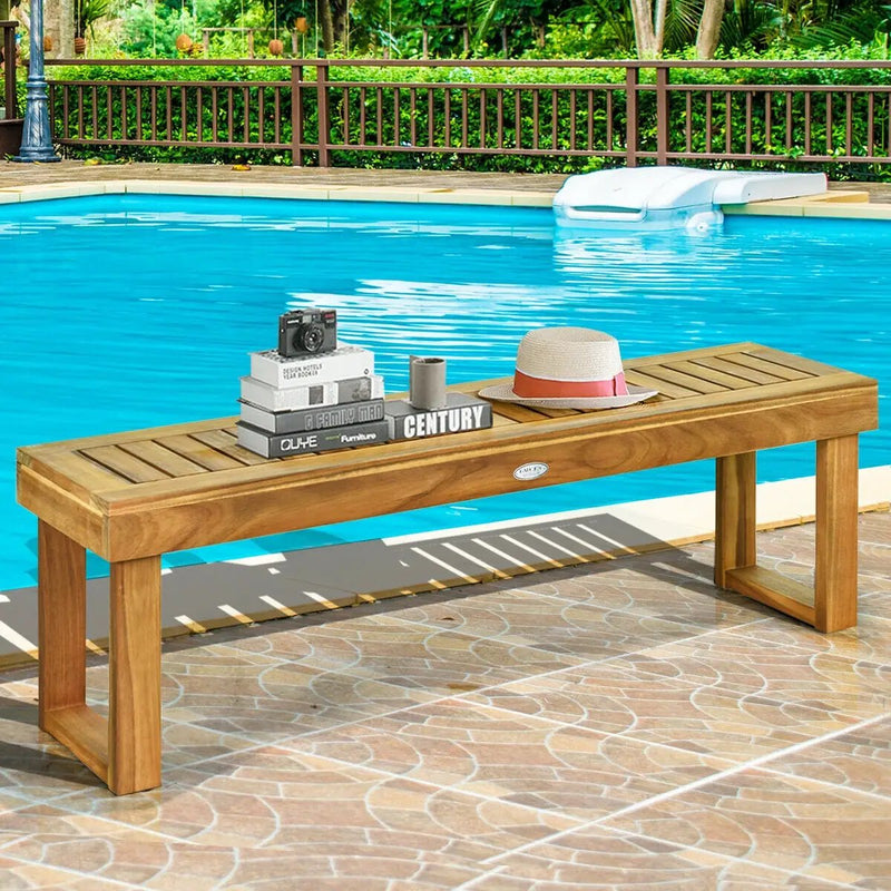52 Inch Acacia Wood Dining Bench with Slatted Seat by DirectDeals