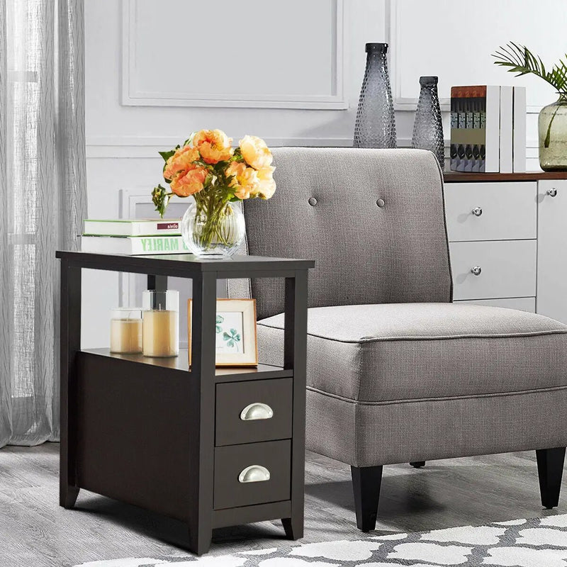 End Table Wooden with 2 Drawers and Shelf Bedside Table by DirectDeals