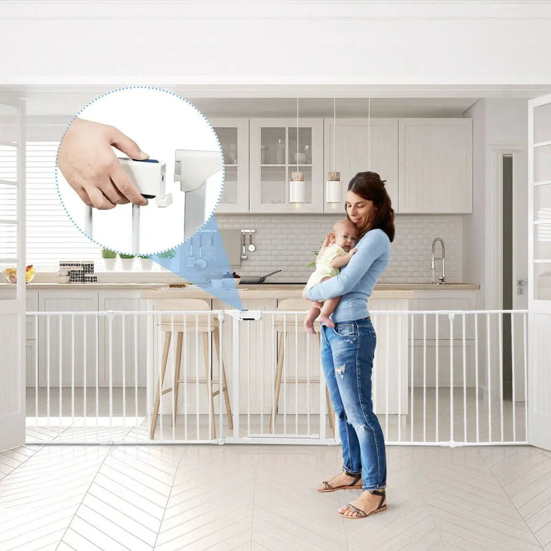 6 Panel Wall-mount Adjustable Baby Safe Metal Fence Barrier-White by DirectDeals