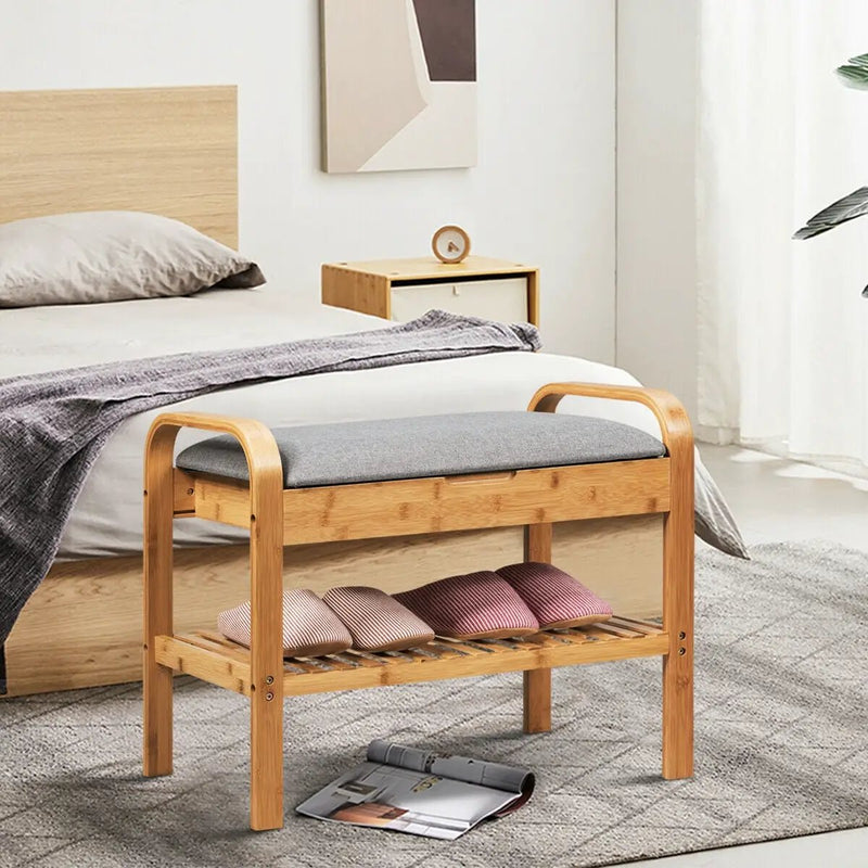 Shoe Rack Bench Bamboo with Storage Shelf-Natural by DirectDeals