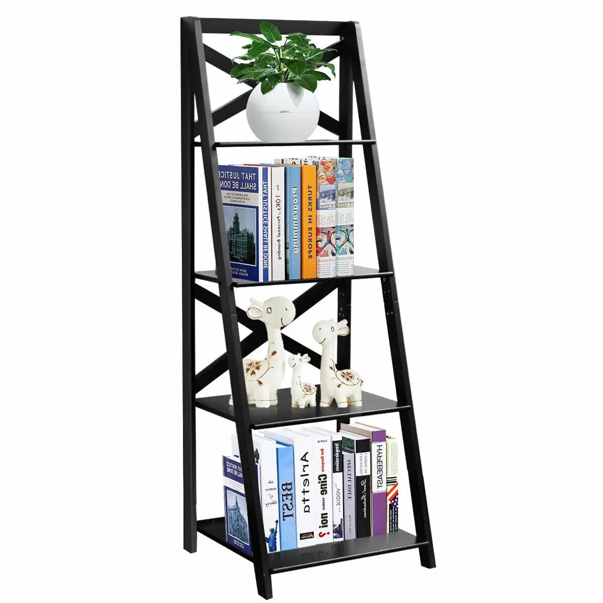 2 Pieces 4-Tier Wood Display Storage Bookshelf Set by DirectDeals