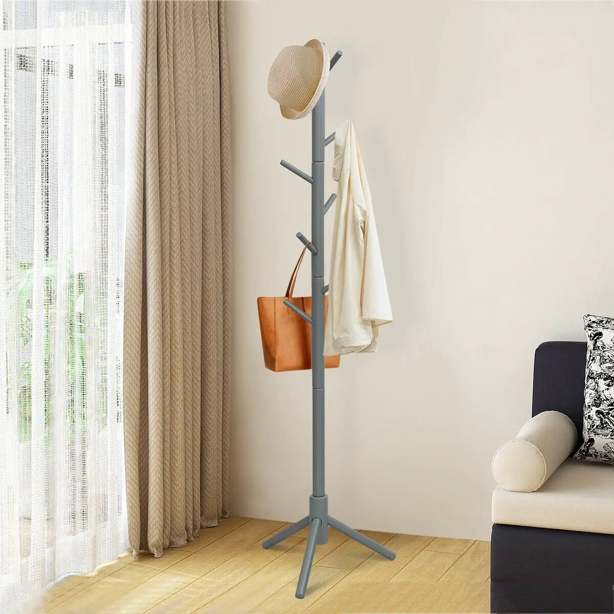 2 Heights Wooden Coat Rack with 8 Hooks by DirectDeals