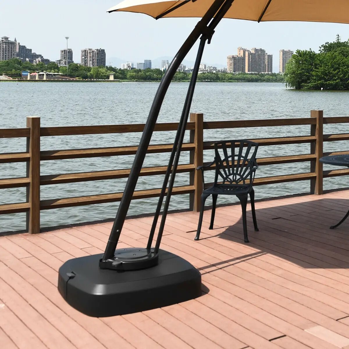 Patio Cantilever Offset Umbrella Base with Wheels for Garden Poolside Deck by DirectDeals