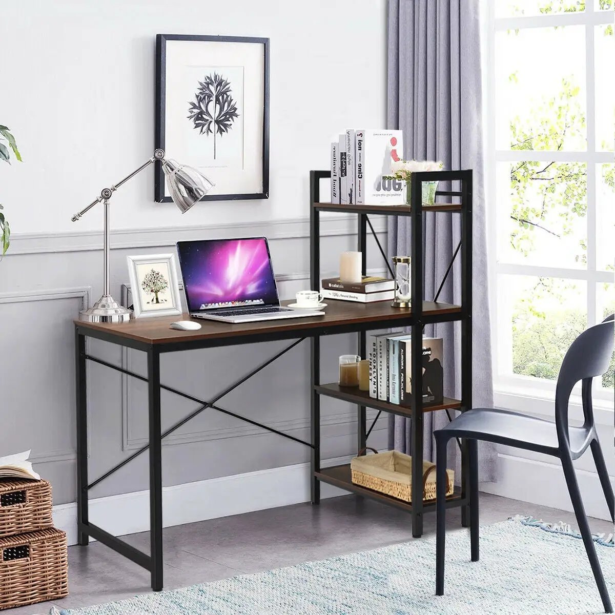 47.5 Inch Writing Study Computer Desk with 4-Tier Shelves by DirectDeals