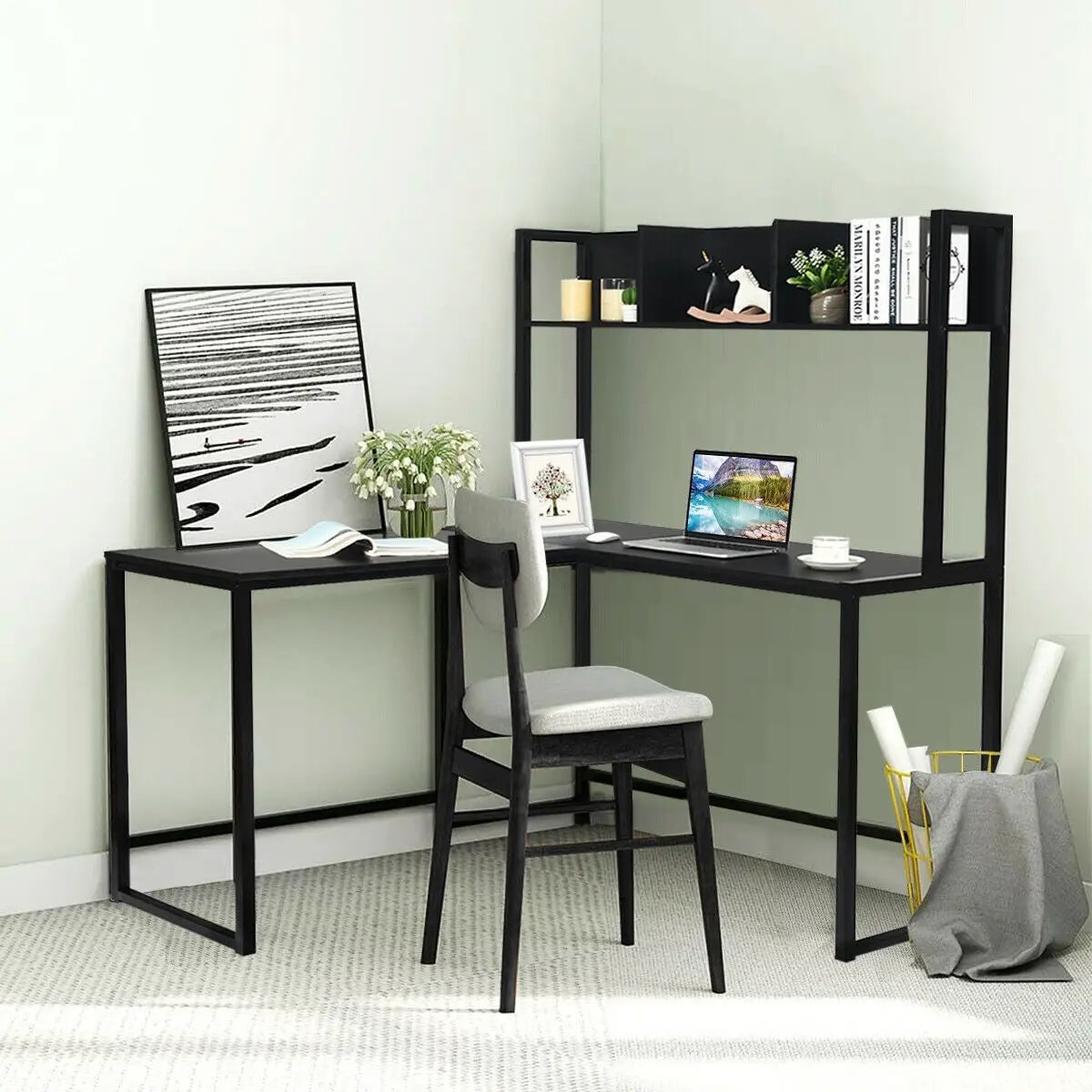 Reversible L-Shaped Corner Desk with Storage Bookshelf by DirectDeals