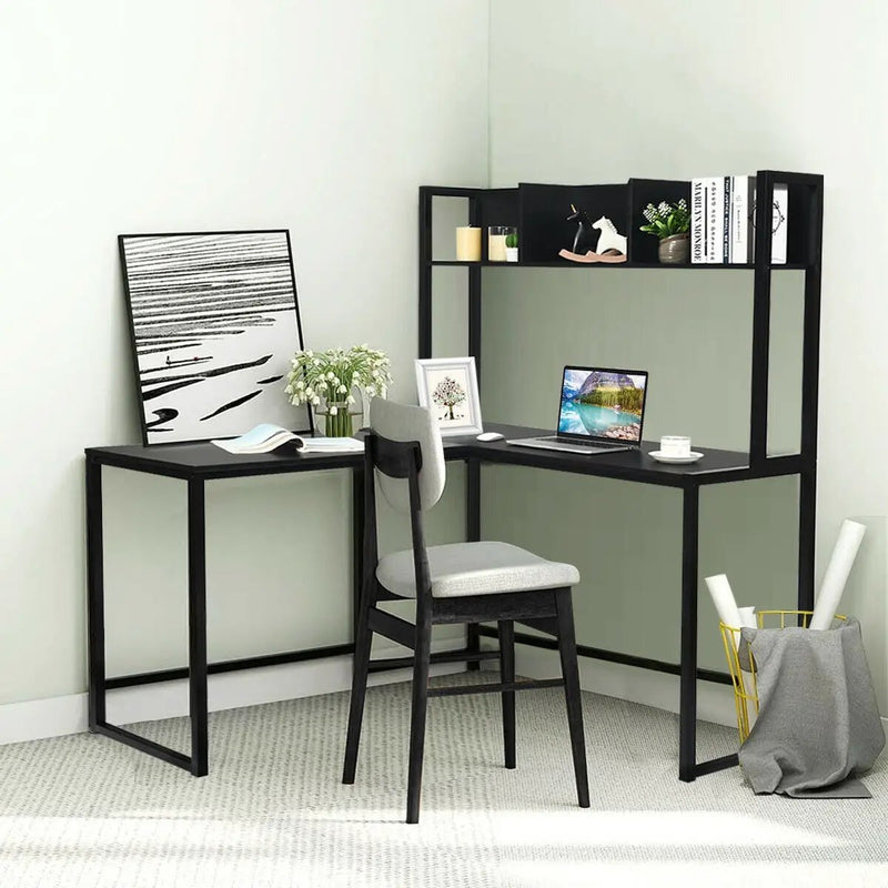 Reversible L-Shaped Corner Desk with Storage Bookshelf by DirectDeals