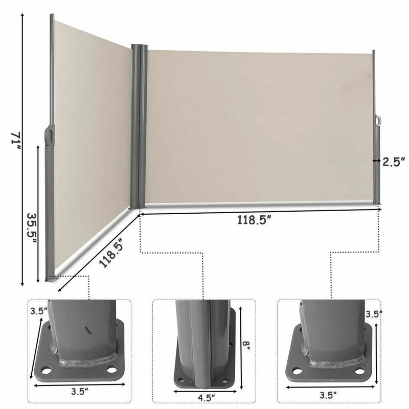 237 x 71 Inch Patio Retractable Double Folding Side Awning Screen Divider by DirectDeals