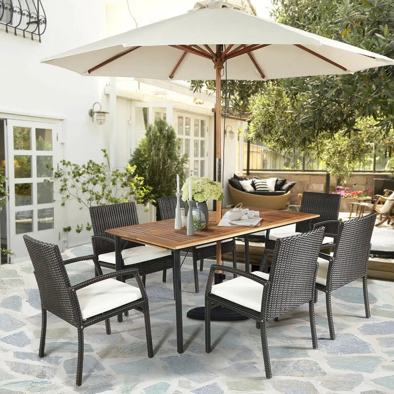 7Pcs Patio Rattan Cushioned Dining Set with Umbrella Hole by DirectDeals