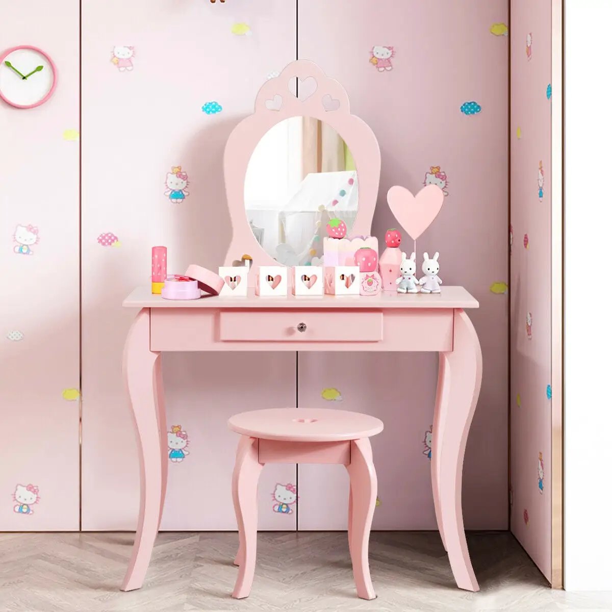 Kids Princess Makeup Dressing Play Table Set with Mirror by DirectDeals