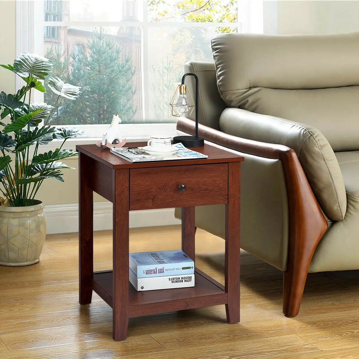 Set of 2 Nightstand with Storage Shelf and Pull Handle by DirectDeals