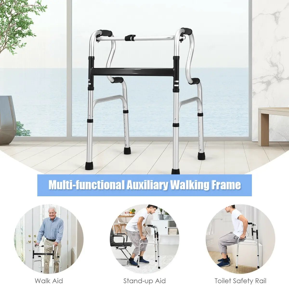 One-Button Folding Aluminum Walking Frame Walker by DirectDeals