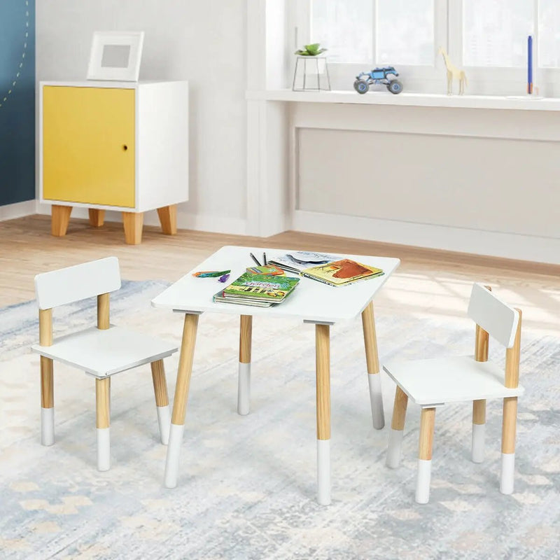 Kids Wooden Table and 2 Chairs Set-White by DirectDeals