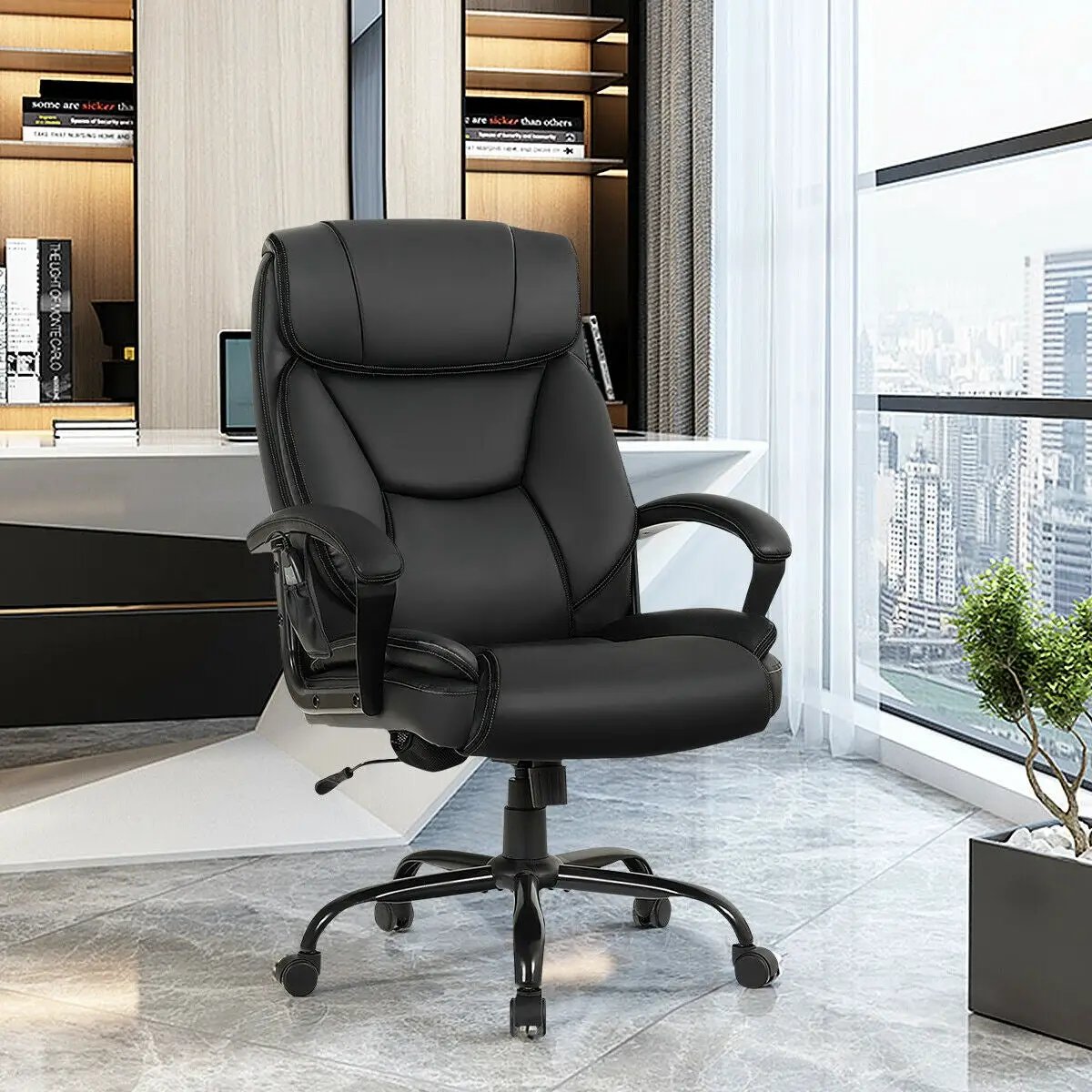Massage Executive Office Chair with 6 Vibrating Points-Black by DirectDeals