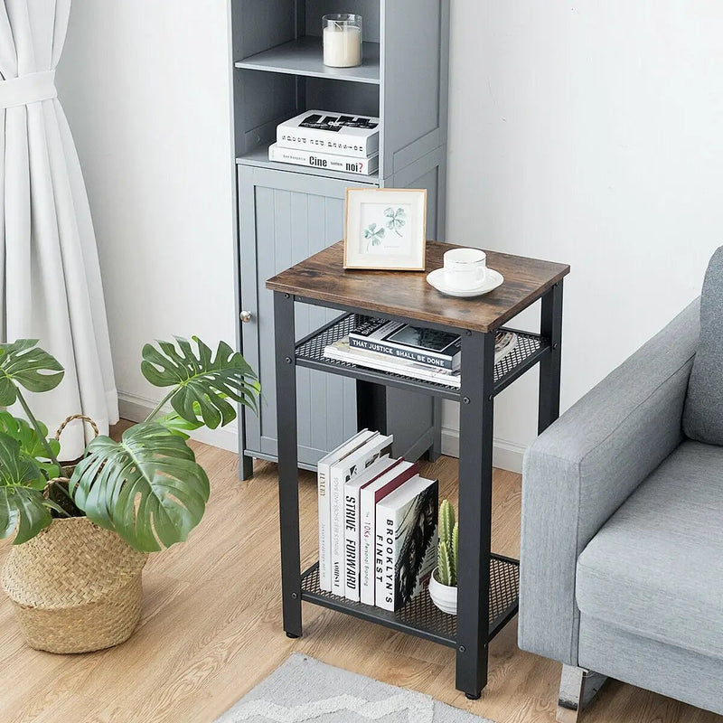 3-Tier Industrial End Table with Metal Mesh Storage Shelves by DirectDeals