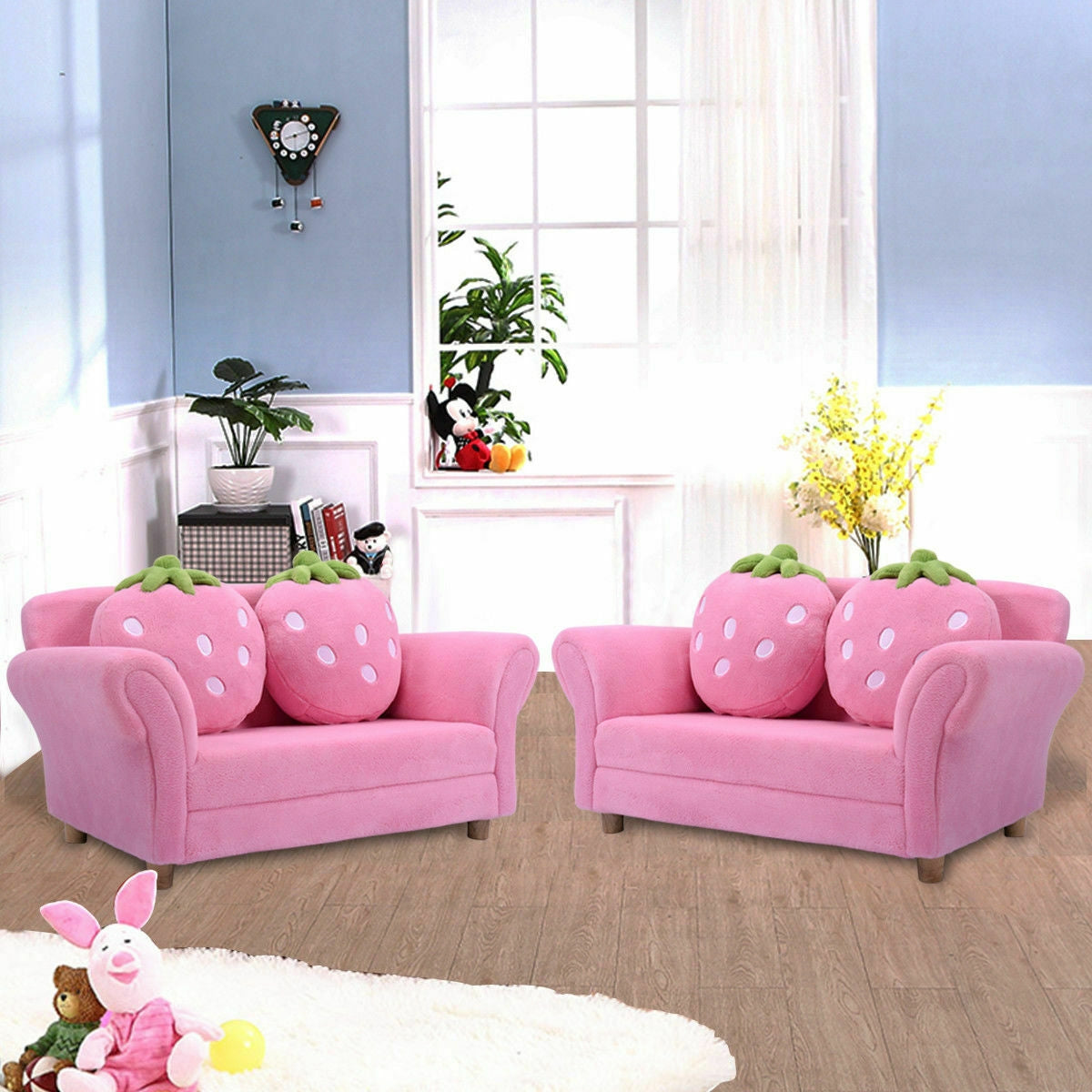 Kids Strawberry Armrest Chair Sofa with 2 Cute Strawberry Pillows-Pink, photo 4 of 10