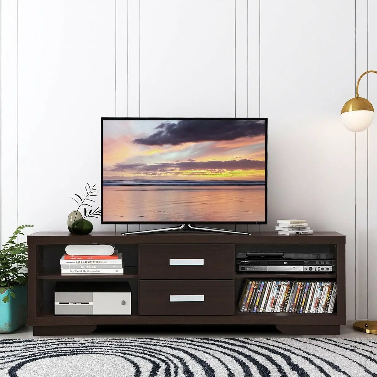 Modern TV Stand Entertainment Center with 2 Drawers and 4 Open Shelves by DirectDeals