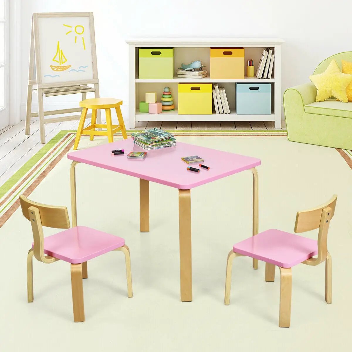 3 Piece Kids Wooden Activity Table and 2 Chairs Set by DirectDeals