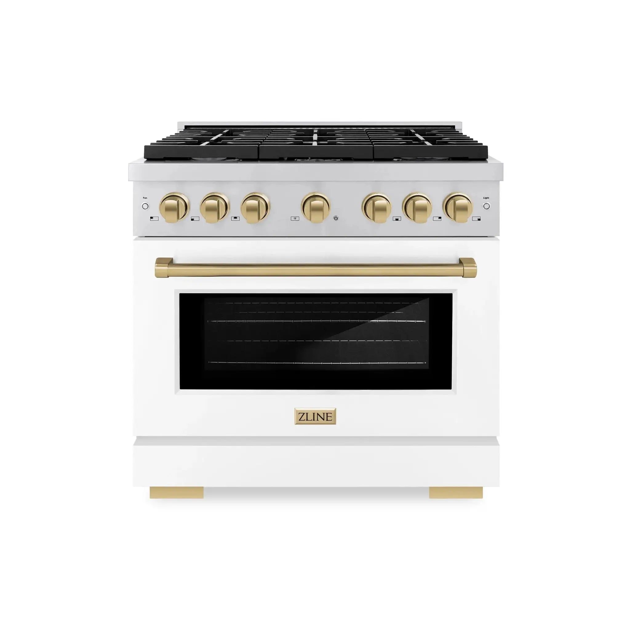 ZLINE 36"Paramount Dual Fuel Range White Matte Champagne Bronze SDRZ-WM-36-CB by Farmhouse Kitchen and Bath