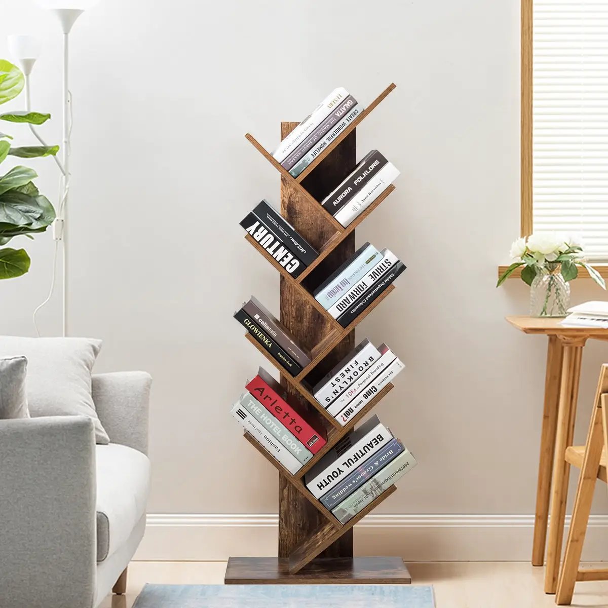 8-Tier Free Standing Tree Bookshelf-Coffee by DirectDeals