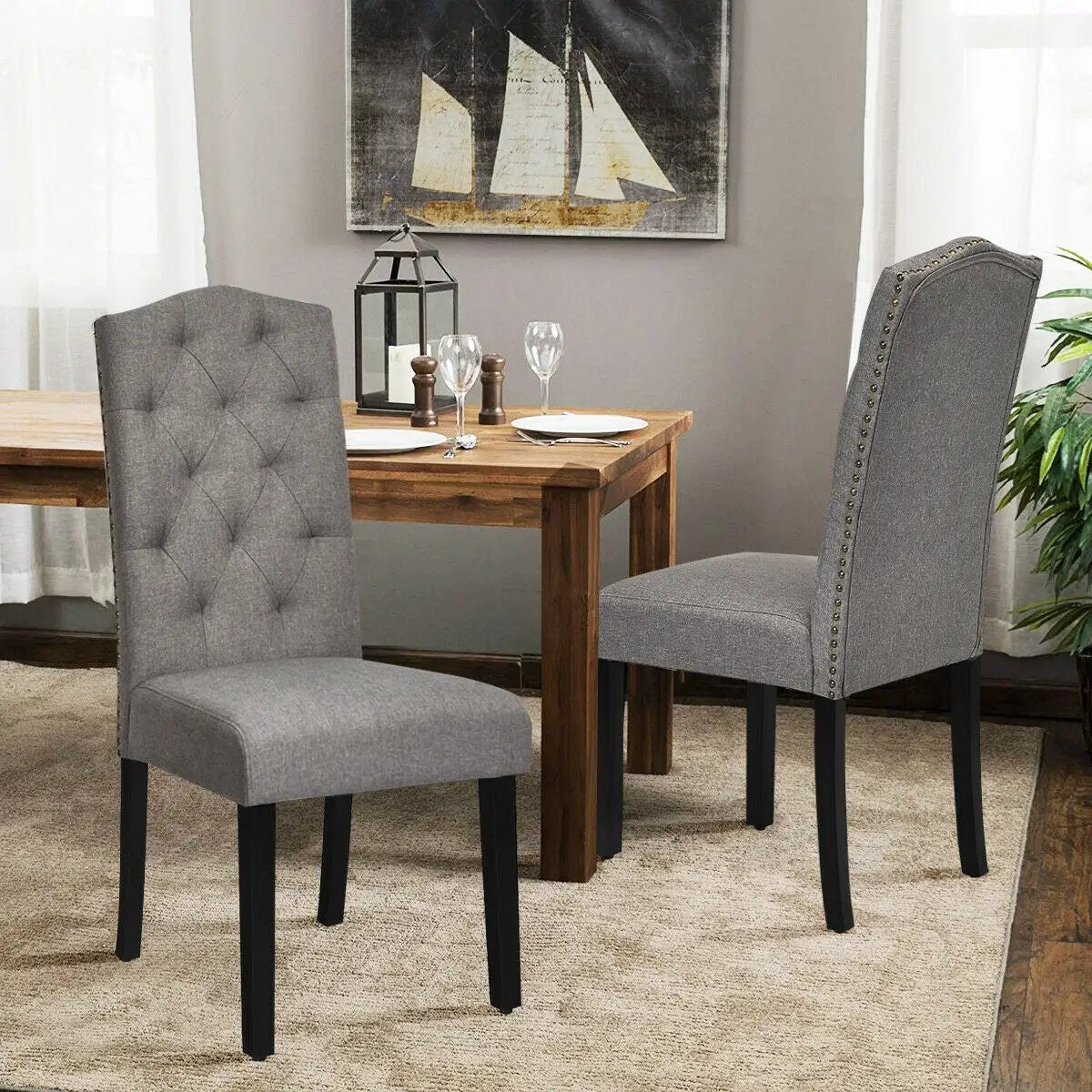Set of 2 Tufted Upholstered Dining Chairs by DirectDeals