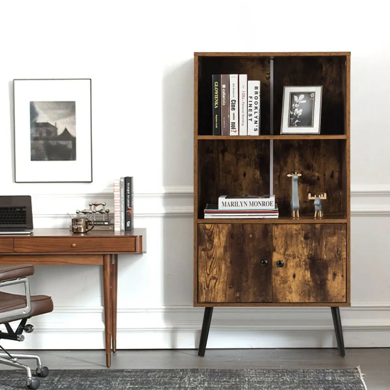 2-Tier Retro Bookcase Bookshelf with 3 Compartment-Coffee by DirectDeals