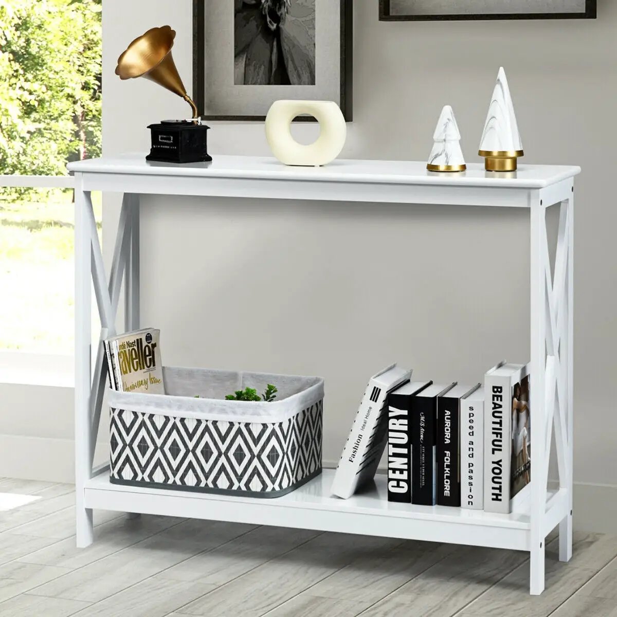 2-Tier Console X-Design Sofa Side Accent Table by DirectDeals