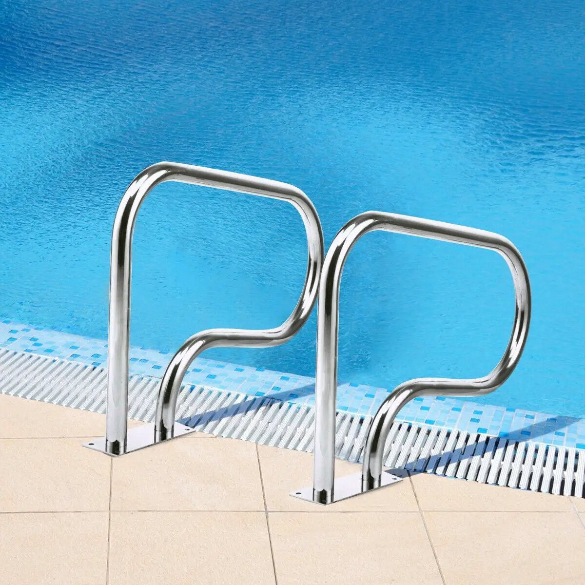 Stainless Steel Swimming Pool Hand Rail with Base Plate by DirectDeals