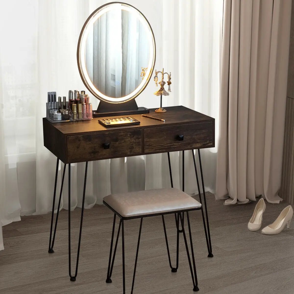 Industrial Makeup Dressing Table with 3 Lighting Modes by DirectDeals