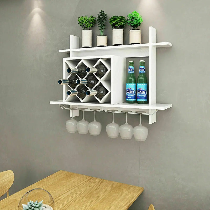 Wall Mount Wine Rack Organizer with Glass Holder Storage Shelf by DirectDeals