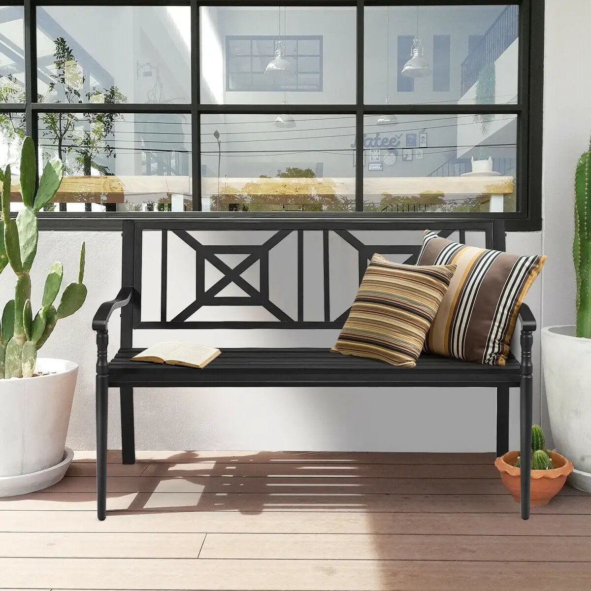 Patio Garden Bench with Powder Coated Steel Frame by DirectDeals