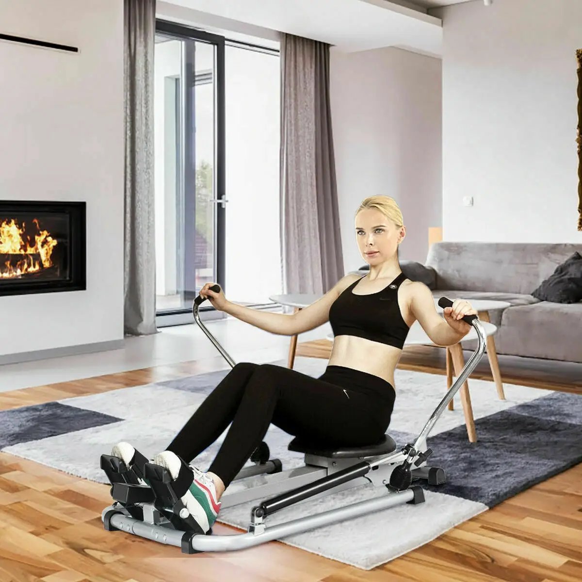 Exercise Adjustable Double Hydraulic Resistance Rowing Machine by DirectDeals