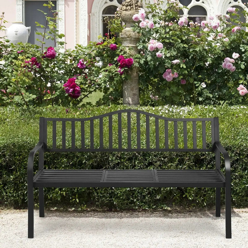 Patio Garden Bench Steel Frame with Adjustable Center Table by DirectDeals
