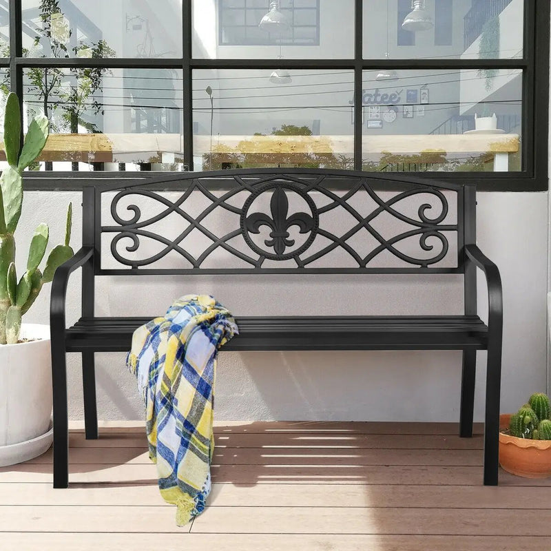 50 Inch Patio Heavy-Duty Metal Garden Bench by DirectDeals