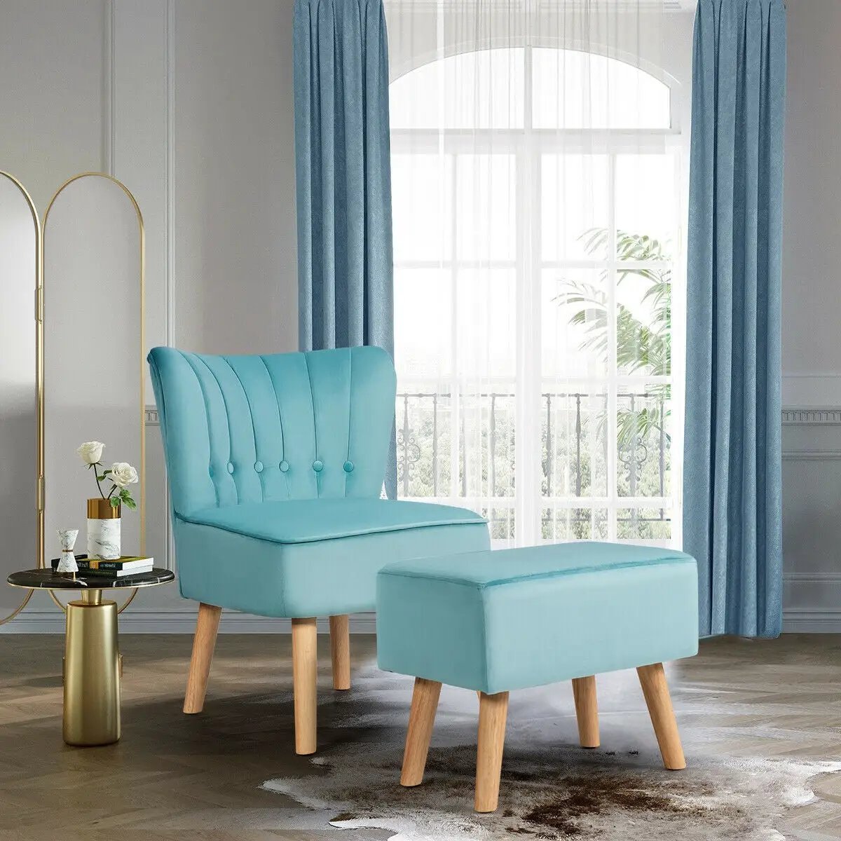 Modern Accent Chair Ottoman Set with Footstool by DirectDeals