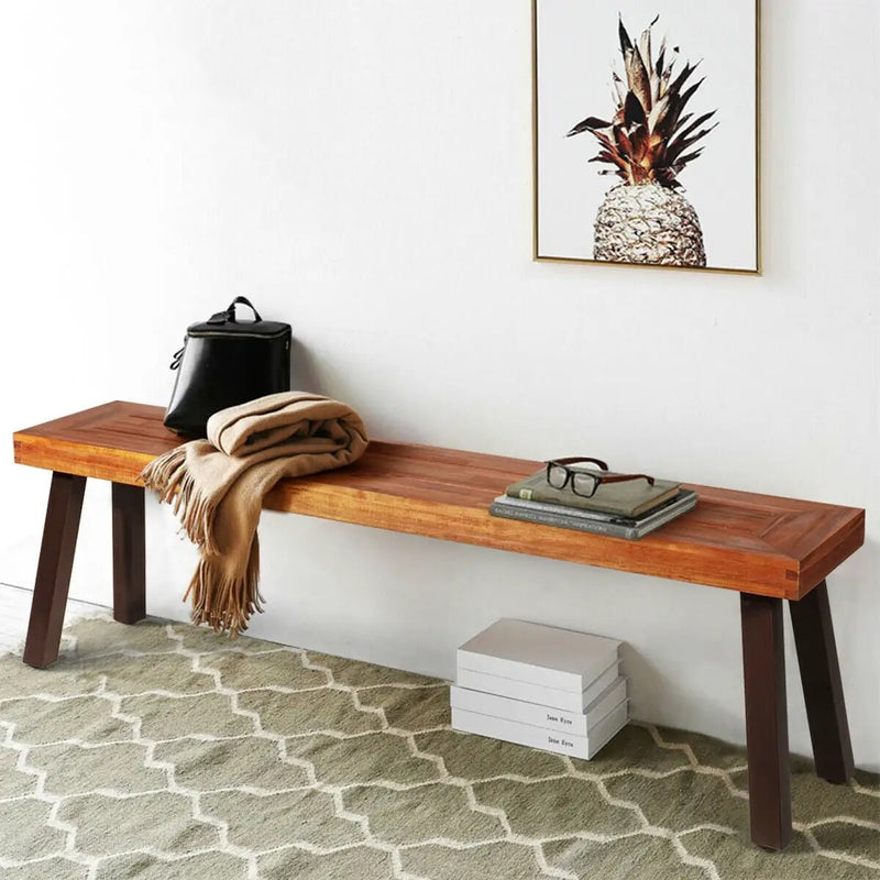 Patio Acacia Wood Dining Bench Seat with Steel Legs by DirectDeals
