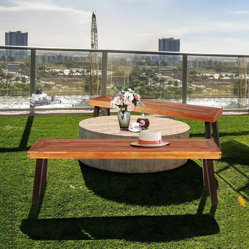 Set of 2 Patio Acacia Wood Dining Benches by DirectDeals