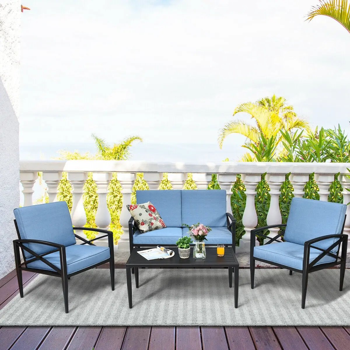 4 Pieces Patio Furniture Set Aluminum Frame Cushioned Sofa by DirectDeals