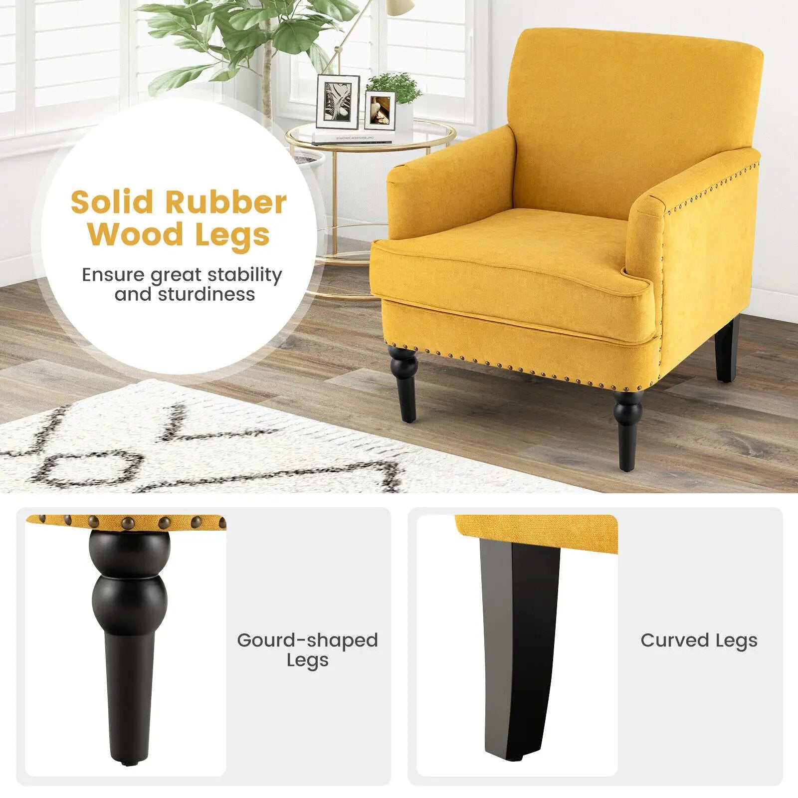 Modern Upholstered Padded Accent Chair with Rubber Wood Legs by DirectDeals