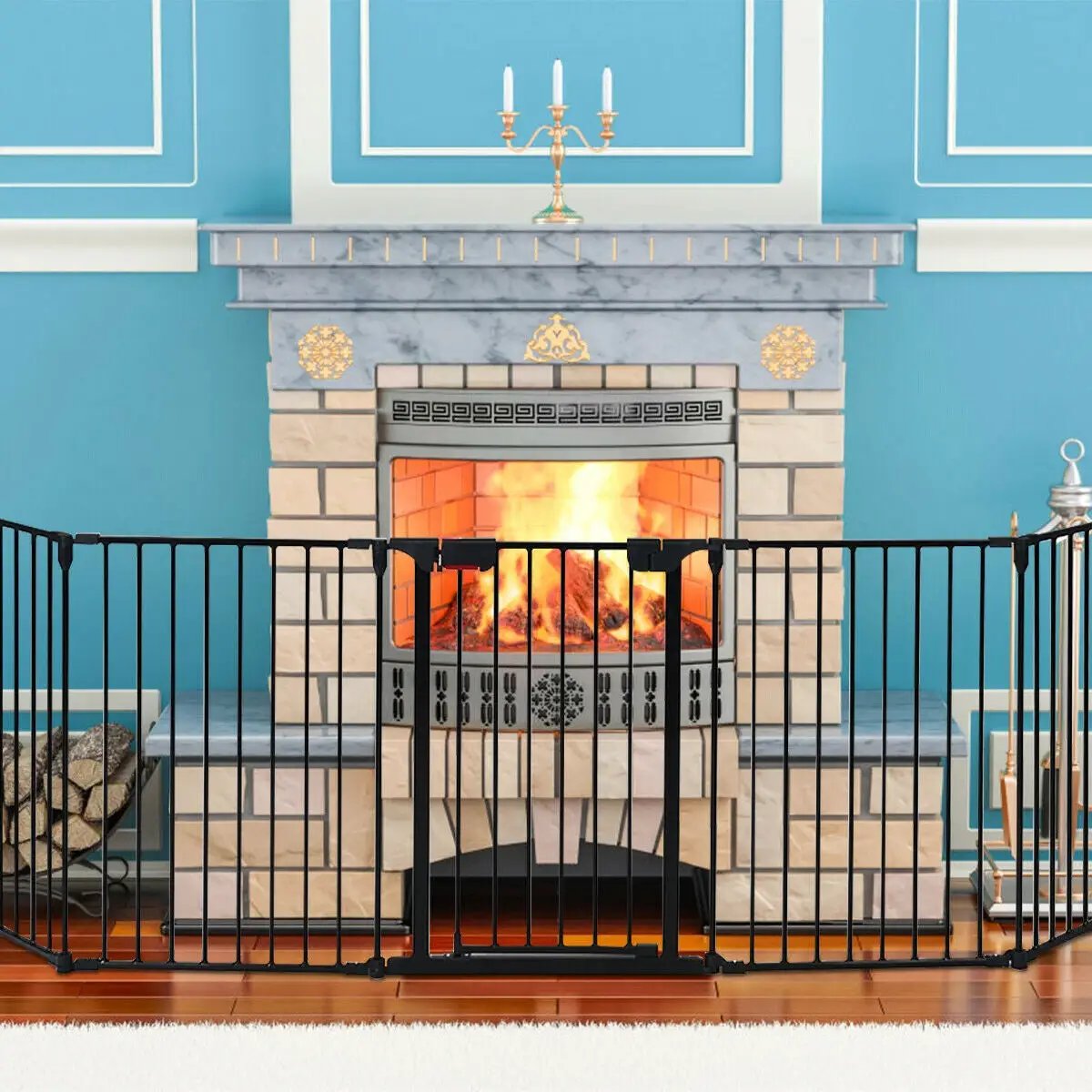 115 Inch Length 5 Panel Adjustable Wide Fireplace Fence by DirectDeals