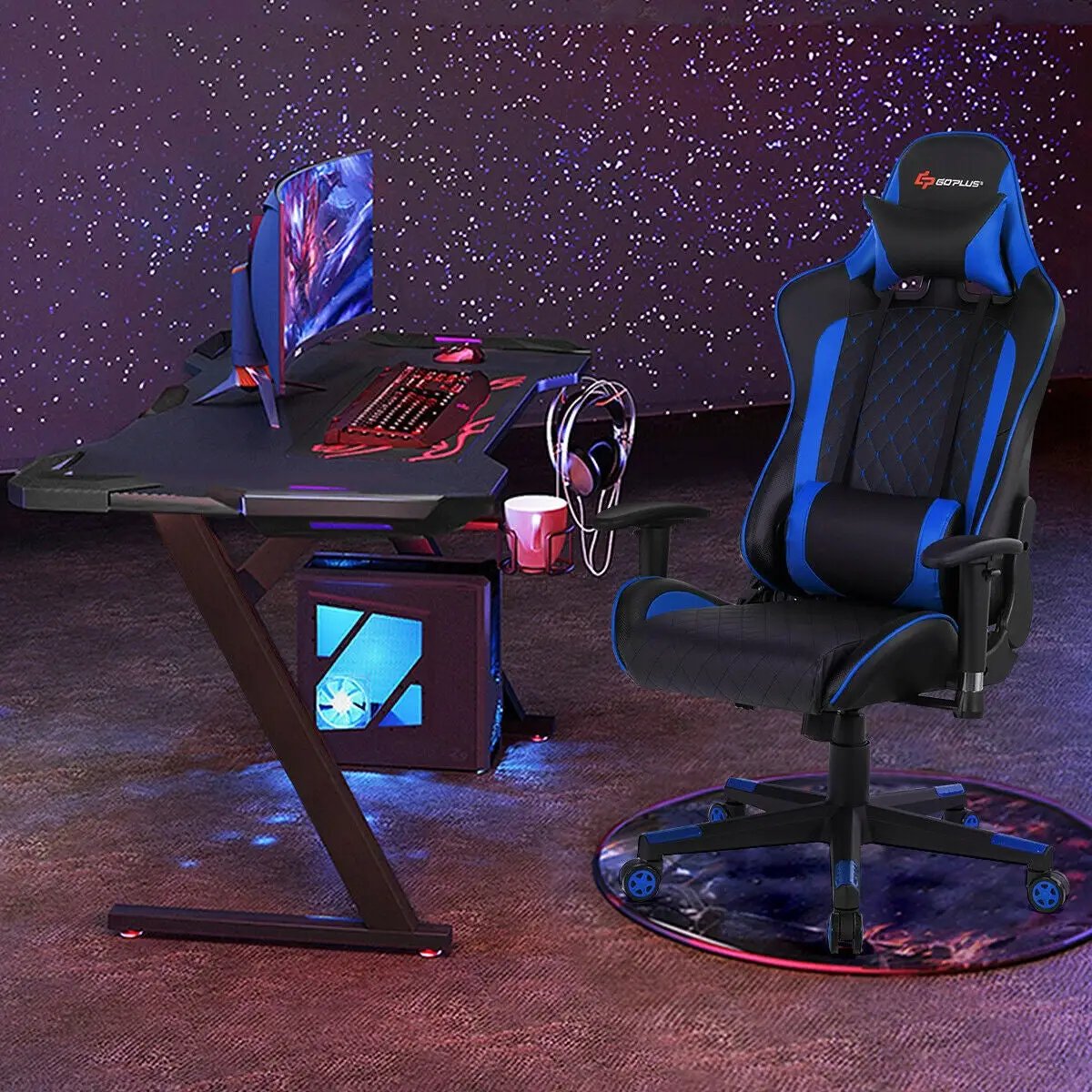 Massage Gaming Chair with Lumbar Support and Headrest by DirectDeals