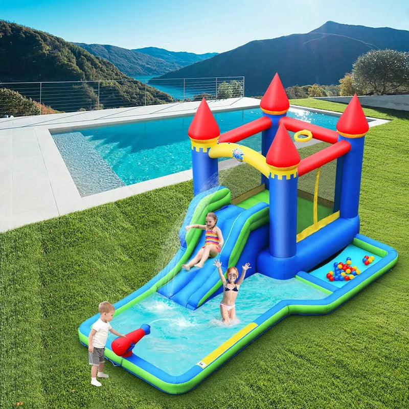 Inflatable Bounce House Castle Water Slide with Climbing Wall and 580W Blower by DirectDeals