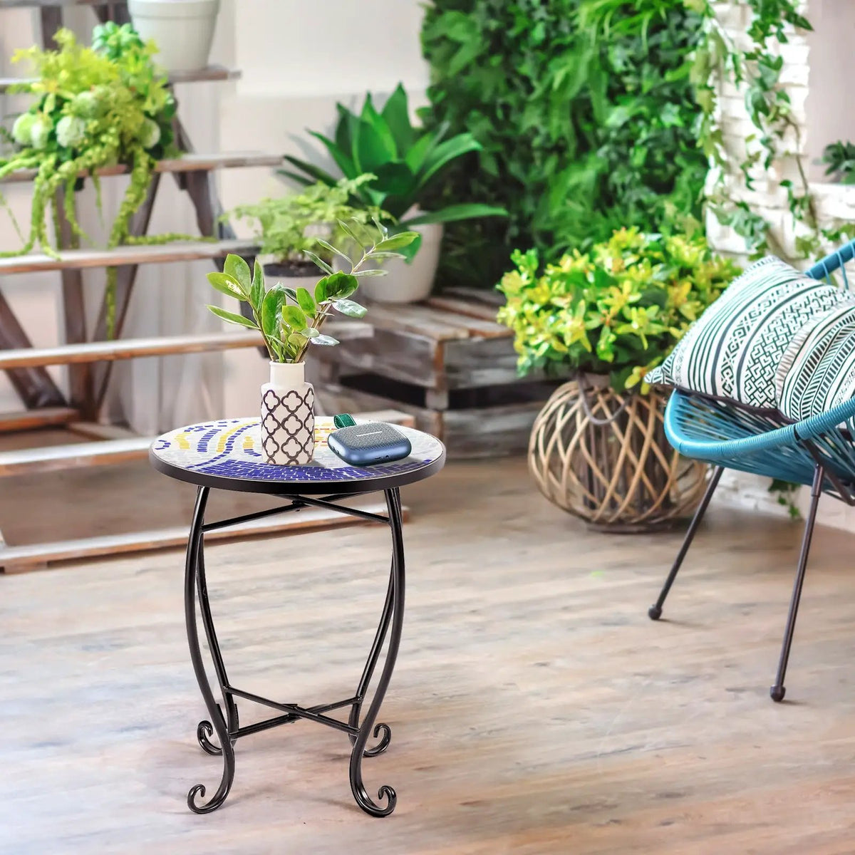 Outdoor Indoor Steel Accent Plant Stand Cobalt Table by DirectDeals