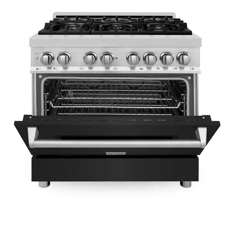ZLINE 36" Bundle Range RA-BLM-36 & Wall Range Hood KB-36, 2KP-RABLMRH36 by Farmhouse Kitchen and Bath