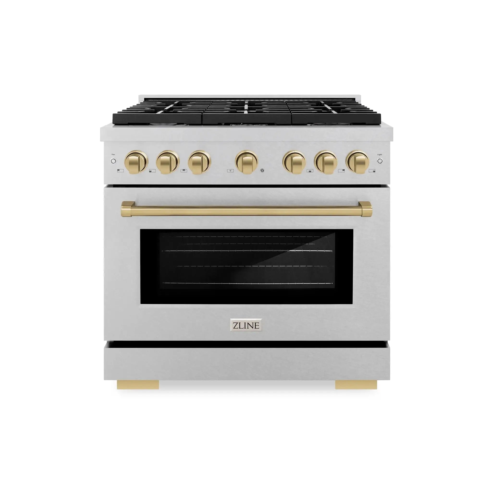 ZLINE 36"Paramount Dual Fuel Range DuraSnow® Champagne Bronze SDRSZ-36-CB by Farmhouse Kitchen and Bath