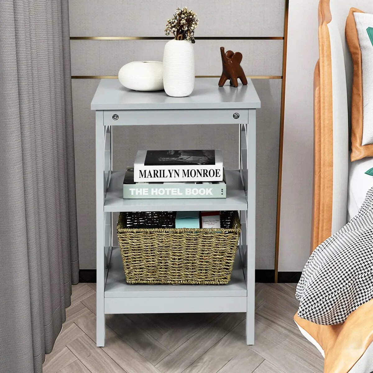 3-tier Nightstand Sofa Side End Accent Table-Black by DirectDeals