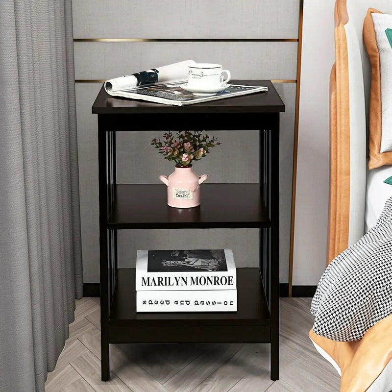 3-Tier Nightstand Sofa Side Table with Baffles and Round Corners by DirectDeals