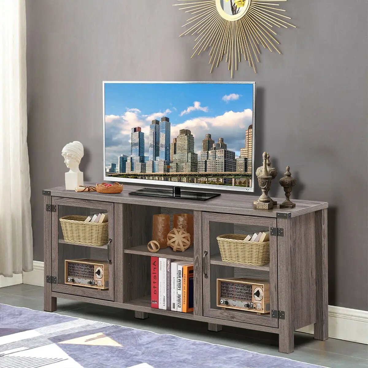 TV Stand Entertainment Center for TVs up to 65 Inch with Storage Cabinets by DirectDeals