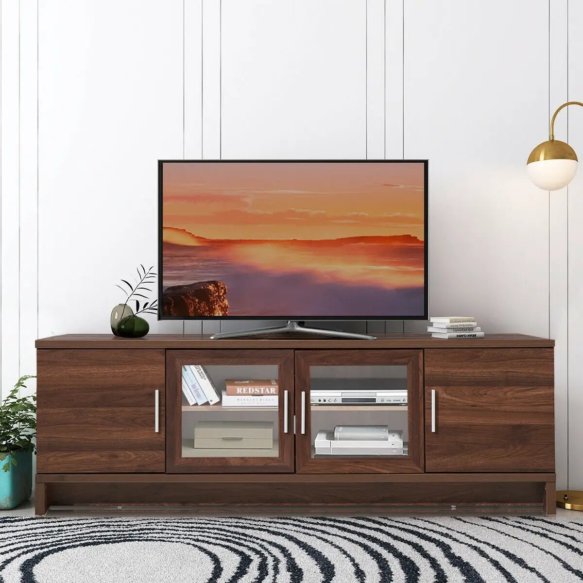 Media Entertainment TV Stand for TVs up to 70 Inches with Adjustable Shelf-Walnut by DirectDeals
